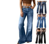 Jean baggy taille basse pour femme, coupe décontractée, jambes larges, avec poches plaquées, pantalon rétro ample et droit, bleu, XL