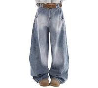 Jean baggy Y2K Boyfriend pour femme - Taille basse - Pantalon en denim - Jambes larges - Pantalon Palazzo - Coupe ample - Pantalon stretch - Pour adolescentes et filles - Streetwear esthétique, Bleu