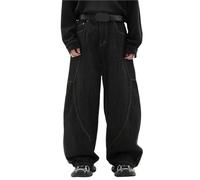 Jean Baggy Y2K for Hommes et Femmes, Coupe Ample, Coupe Large, Style Grunge, imprimé Serpent, Style Streetwear, Denim Baril(Black,Medium)
