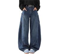 Jean Baggy Y2K for Hommes et Femmes, Coupe Ample, Coupe Large, Style Grunge, imprimé Serpent, Style Streetwear, Denim Baril(Blue,Medium)