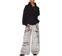 Jean baggy Y2K pour homme - Coupe large - Déchiré - Denim vieilli - Style rétro des années 80 et 70 - Coupe droite - Style hippie - Avec trous - Hip Hop Streetwear - Skater, kaki, M