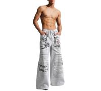 Jean baggy Y2K pour homme - Coupe large - Déchiré - Denim vieilli - Style rétro des années 80 et 70 - Coupe droite - Style hippie - Avec trous - Hip Hop Streetwear - Skater, gris, S