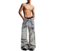 Jean baggy Y2K pour homme - Coupe large - Déchiré - Style rétro des années 80 et 70 - Coupe droite - Style hippie - Avec trous - Style hip-hop streetwear, Bleu clair., M