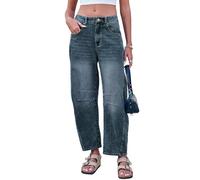 Jean baril pour femme - Jambe large - Taille mi-haute - Baggy - Y2k - Délavé - Pantalon de survêtement vintage pour adolescent, bleu, Taille M