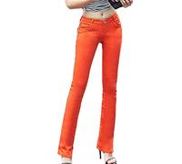 Jean Bootcut décontracté pour Femme Pantalon évasé en Denim Skinny Stretch Taille mi-Haute Pantalon Droit Coupe Boyfriend en Jean Coupe Slim (Orange,32)