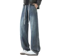 Jean cargo ample pour homme avec cordon de serrage, taille élastique, coupe droite, style décontracté et classique, style vintage, streetwear Y2K, noir foncé, M