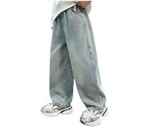 Jean Cargo Baggy Pour Adolescents Garçons Pantalon En Jean à Jambe Large Tendance Élastique Taille Pantalon Large Denim Confortable Simple Streetwear Taille haute Streetwear pour (Blue, 12-14 Years)