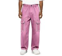 Jean cargo pour homme - Coupe droite - Coupe ample - Style classique - Style vintage - Coupe ample - Plusieurs poches - Confortable - Polyvalent - Taille midi - Vêtement de travail, rose vif, M