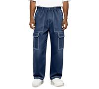 Jean cargo pour homme - Coupe droite - Coupe ample - Style classique - Style vintage - Coupe ample - Plusieurs poches - Confortable - Polyvalent - Taille midi - Vêtement de travail, bleu marine, M
