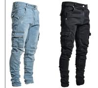 Jean Cargo Slim Fit pour Homme, Pantalon en Denim, Multi-poches, artificiel astique, Jogging, Hip Hop, Grande Taille, High Street, Mode, Nouveau GRIS