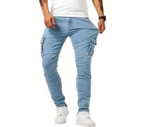 Jean Cargo URBANELITE, Jean URBANELITE, Jean Stretch Coupe Slim pour Homme, Pantalon Cargo en Denim à Poche à Rabat pour Homme (Bleu,M)