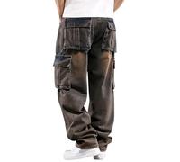 Jean cargo Y2K pour homme - Style vintage - Baggy - Coupe ample - Coupe ample - Jambe large - Plusieurs poches - Pantalon de travail en denim résistant - Grande taille S à 6XL, jaune, 5XL
