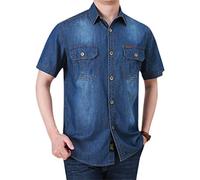 Jean Chemise Hommes Manches Courtes Extérieur Chemise Revers avec Poches Décontractée Chemise Regular Fit Western Chemise Vintage Casual Shirt Hommes Été Denim Chemise Hommes C-Dark Blue M