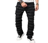 Jean Coupe ajustée empilé pour Hommes, Pantalon en Denim effiloché, Patchwork en détresse, Mode Hip Hop, Streetwear