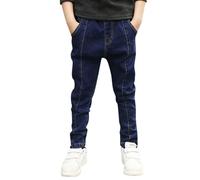 Jean coupe droite décontractée en denim stretch pour enfants actifs, mélange de coton robuste avec liberté de mouvement, style classique à cinq poches, coutures résistantes pour le quotidien, Bu2, 13