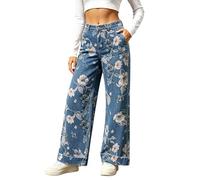 Jean Coupe Large imprimé Floral bohème, Taille Moyenne décontracté Quotidien