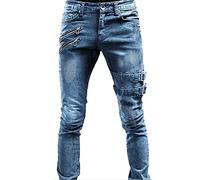 Jean de motard pour homme - Coupe ajustée - Stretch - Déchiré - Denim - Hipster - Coupe ajustée - Look usé - Stretch, bleu, M