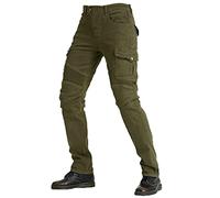 Jean de moto pour homme fabriqué en tissu Kevlar, pantalon de protection en denim respirant, doublé, renforcé, amovible et rembourré (vert kaki, XXL)