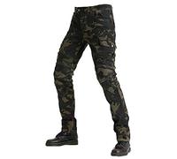 Jean de moto pour homme fabriqué en tissu Kevlar, pantalon de protection en jean respirant, doublé, renforcé, rembourré amovible (camouflage, XL)