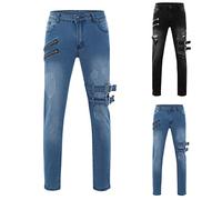 Jean de moto pour homme, super skinny extensible avec poches, pantalon de moto extensible doux avec lacets, coupe décontractée, pantalon robuste Casaul Streetwear, bleu, XXX-Large