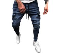 Jean De Travail Homme Multi Poches Jeans Cordon De Serrage 2026 Nouveau Pantalon Chic Et Polyvalent Slacks Couleur Unie Jeans Jambe Resserré Pantalon Petites Jambes Jean Homme Skinny Fit