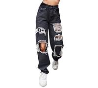 Jean DéChiré Large Jean Large, Pantalon Droit à La Mode Ample Denim Baggy Confortable Pas Cher Chic éCole Casual Vacances Streetwear Y6K éLastiques à Grande Poche