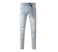 Jean déchiré pour homme avec boutons vintage et lettres brodées, 3001, 46