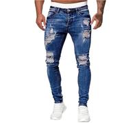 Jean déchiré pour homme, coupe régulière, jean déchiré pour homme, extensible, style vintage, coupe droite, style streetwear, confortable, doux, avec poches, noir foncé, XXL