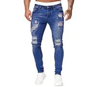 Jean déchiré pour homme, coupe régulière, jean déchiré pour homme, extensible, style vintage, coupe droite, style streetwear, confortable, doux, avec poches, bleu, XXL