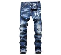 Jean déchiré Y2K pour homme - Coupe ajustée - Pantalon stretch avec fissures et design taches d'encre - Pantalon déchiré - Style hip hop cowboy - Coupe droite - Tendance et polyvalent, O bleu., 34