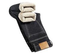 Jean Doublé en Polaire Homme Taille Haute Jeans Polaire d'hiver Thermique Coupe Ajustée Pantalon Leggings Extensible Pantalon Chaud Épais Denim Leggings Stretch Hiver Chaude