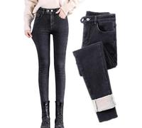 Jean doublé en polaire pour femme - Taille haute - Doublure épaisse et chaude - Doublure extensible - Pantalon thermique doublé en polaire, c2, XL