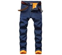 Jean doublé en polaire pour homme, pantalon d'hiver doublé en polaire, pantalon d'hiver chaud et épais avec poches, pantalon en denim sherpa épais, chaud, coupe ajustée, pantalon décontracté avec