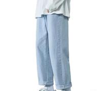 Jean droit ample pour homme L-3XL avec cordon de serrage (bleu clair, L)