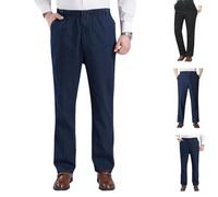 Jean droit classique pour homme d'âge moyen et senior - Denim doux avec taille extensible pour un usage quotidien, noir foncé, 3XL