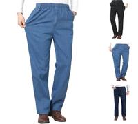 Jean droit classique pour homme d'âge moyen et senior - Denim doux avec taille extensible pour un usage quotidien, bleu clair, L