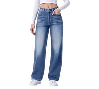 Jean Droit DéContracté Pour Femme Jean Femme Taille Haute Jambes Larges Elastique Baggy Jeans Taille Elastique Automne Hiver Classique Pantalon En Denim Coupe Droite