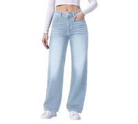 Jean Droit DéContracté Pour Femme Jean Femme Taille Haute Jambes Larges Elastique Baggy Jeans Taille Elastique Automne Hiver Classique Pantalon En Denim Coupe Droite