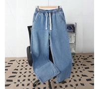 Jean droit décontracté vintage Y2K pour adolescent, style basique simple, mix and match, coupe ample, taille élastique avec cordon de serrage, confortable, vêtement quotidien pour garçon, été et print