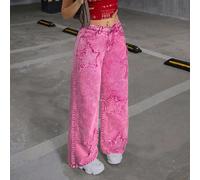 Jean droit délavé à ourlet effiloché et étoiles pour adolescentes, à la mode années 2000, vêtements d'automne pour filles, tenues streetwear pour la rentrée scolaire 14Y,13Y,16Y,15YgraphiqueJean