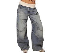 Jean droit, jean baggy unisexe homme femme denim look usé coupe droite coupe ample coupe ample décontracté style urbain dégradé de couleur pantalon confortable style rétro américain pantalon de rue 31