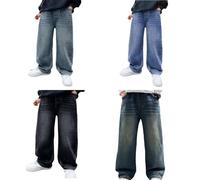 Jean Droit pour garçon Pantalon Cargo Baggy avec Taille élastique pour Le Printemps et l'automne Décontracté Hip Hop Y2K Streetwear Pantalon en Denim Coupe Droite Jambes Larges