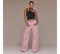 Jean droit taille mi-haute coupe ample avec clous miroir, élégant et sexy pour soirée, fête et occasion, premium, alliage minuit, automne, hiver, printemps, été L,M,S,XL,XSgraphique,PlantesJean