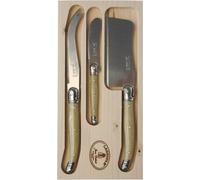 Jean Dubost Laguiole Ensemble de couteaux à fromage 3 pièces avec bloc en bois - aspect corne