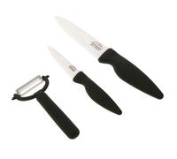 Jean Dubost Créations 1/10533 Ensemble de Couteau de Cuisine avec Manche Céramique Noir 28 x 2 x 1 cm Set de 3 Pièces