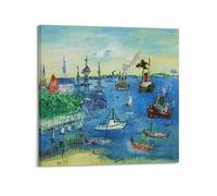 JEAN DUFY-Port de Copenhague Poster imprimé sur toile pour décoration d'intérieur, chambre à coucher, décoration moderne, 70 x 70 cm