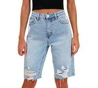 Jean Élastique Femme Taille Haute - Femmes Dames Jeans Shorts Coton Fermeture Éclair Fly Poches De Base Lâche Déchiré Personnalisé D'Été Jeans Décontractés Pantalon Noir Sexy