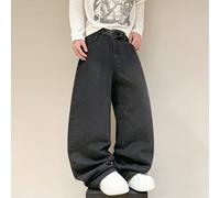 Jean en denim décontracté streetwear vintage polyvalent, design usé avec clous, imprimé lettre Statue de la Liberté, coupe ample à jambe droite et large L,M,S,XL,XS,XXLPortrait,graphique,LettresJean