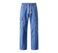 Jean en denim pour homme - Pantalon de travail multi-poches - Pantalon de | Pantalon de jogging délavé avec cordon de serrage et braguette à fermeture éclair pour un usage quotidien