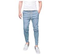 Jean en denim pour homme, taille élastique, jambe fuselée, cordon de serrage, pantalon moulant, coupe ajustée, extensible, tendance, pantalon long, tissu durable, avec poches, style Y2K, streetwear